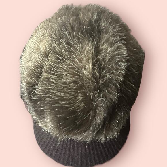 Vintage Womens 70's Faux Fur Cap with Knit Brim Brown Retro Mod Hat Snow Bunny - Picture 3 of 4